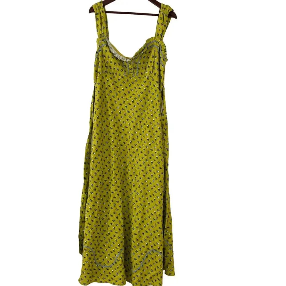 Free People Sweet Hearts Midi Dress  Citronelle Combo Cottagecore Size L - Picture 7 of 11